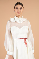 White Organza Pleated Collar GownDSC03597