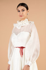 White Organza Pleated Collar GownDSC03598