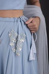 Blue Cowl Neck Lehenga Set_DTR2854