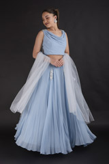 Blue Cowl Neck Lehenga Set