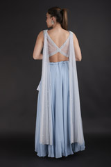 Blue Cowl Neck Lehenga Set_DTR2858