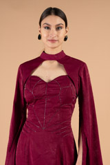 Maroon Kardana Embroidered Suede GownDSC03732
