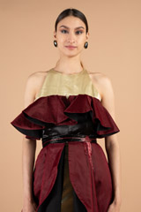 Organza Crepe Maroon Pleated GownDSC03855