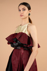 Organza Crepe Maroon Pleated GownDSC03856