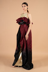Organza Crepe Maroon Pleated GownDSC03857