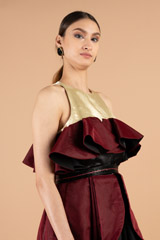 Organza Crepe Maroon Pleated GownDSC03859