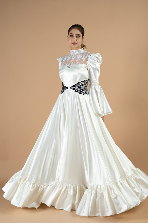 Waist Patch Embroidered White Gown