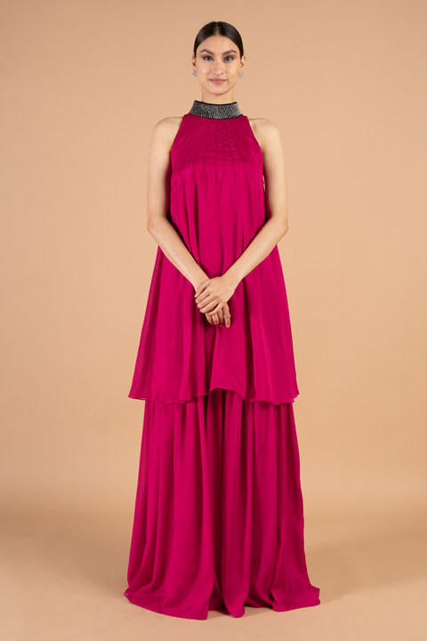 Cutdana Collar Chiffon Gown