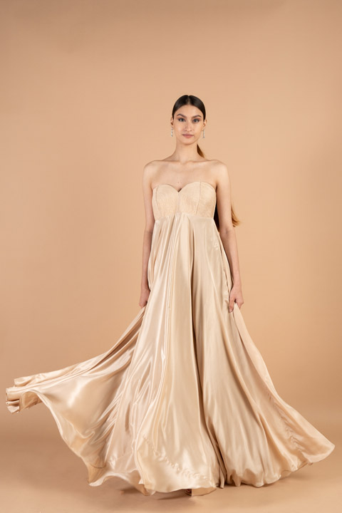 Pleated Beige Gown