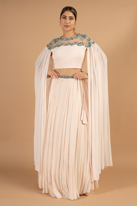 Nude Crop-Top with Skirt