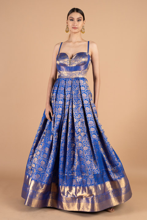 Brocade Electric Blue Gown