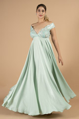 Ice blue off shoulder maxi gown