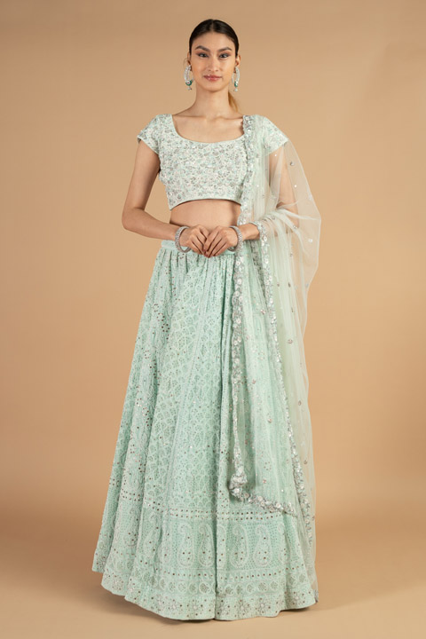 Blue Chikankari Lehenga