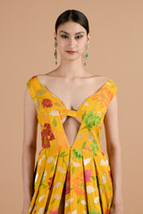 Yellow off the shoulder floral gown_DTR4479
