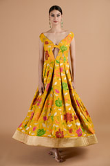 Yellow off the shoulder floral gown_DTR4481