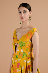 Yellow off the shoulder floral gown_DTR4485