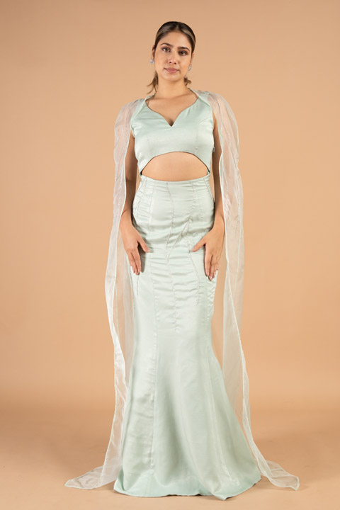 Mint mermaid gown with cape