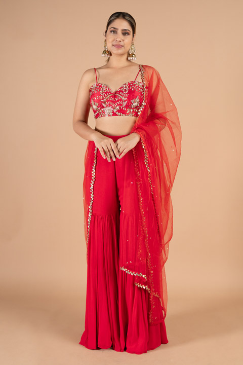 Red sharara set