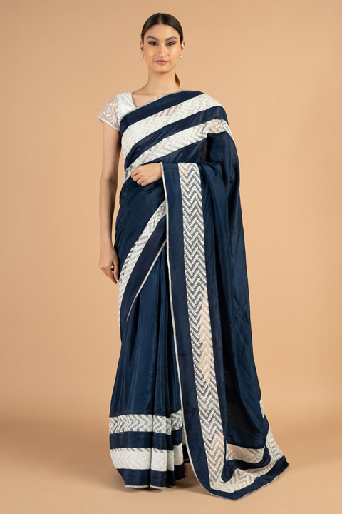 White broad border saree