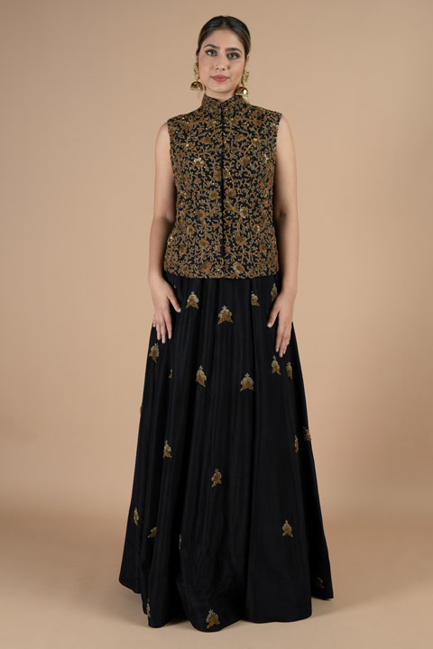 Black Embroidered Top Bottom Set