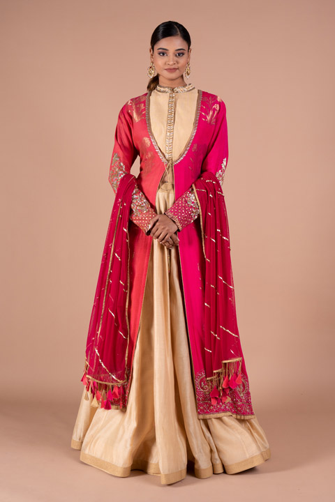 Beige Chanderi Lehenga