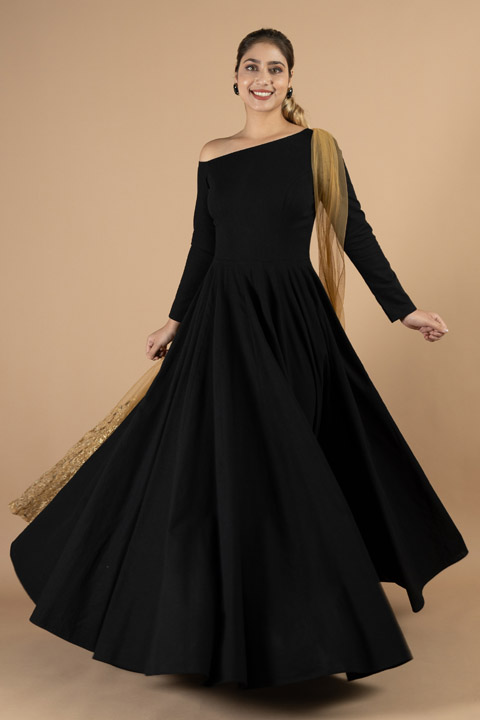 Black gown with attached dupatta