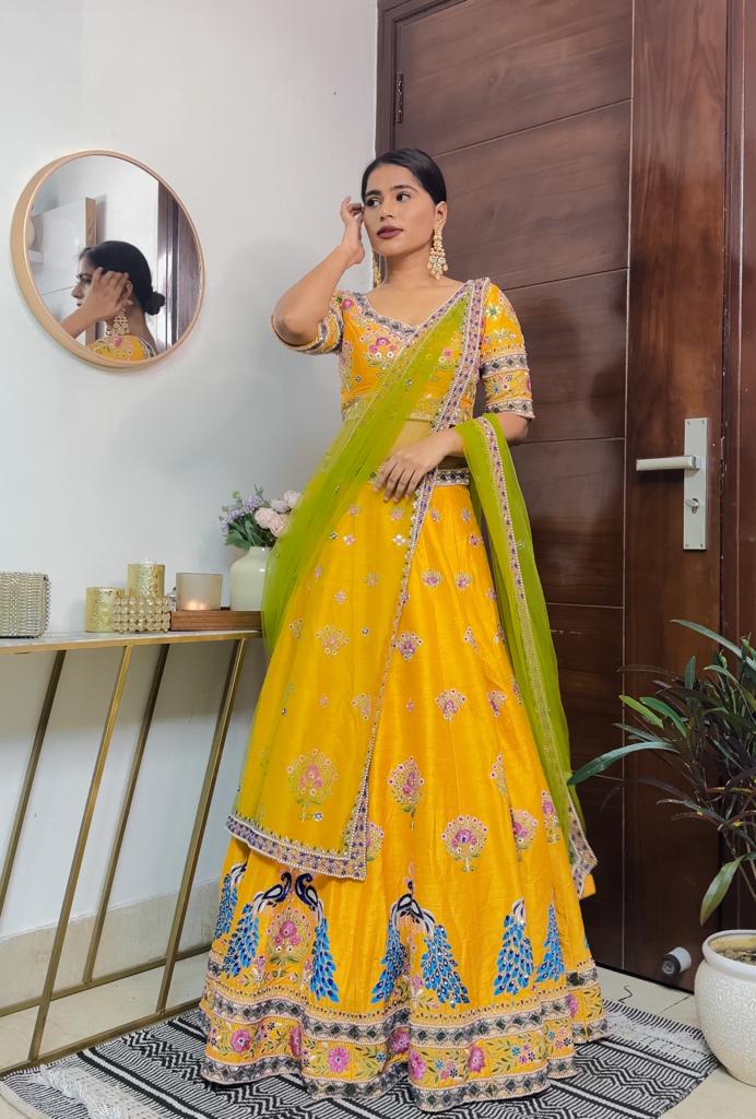 Mustard Yellow Lehenga With Embroidered Work