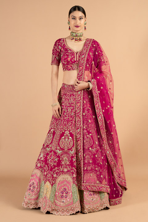 Heavy embroidered pink lehenga set