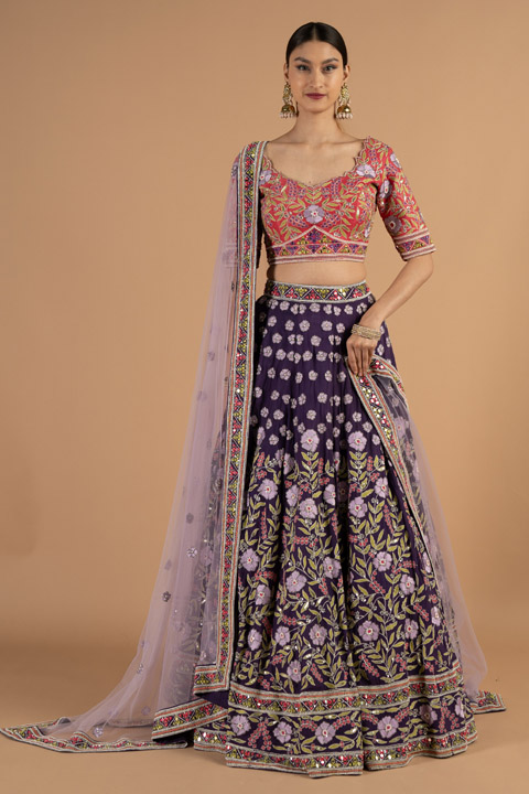 Purple heavy bottom embroidered lehenga set