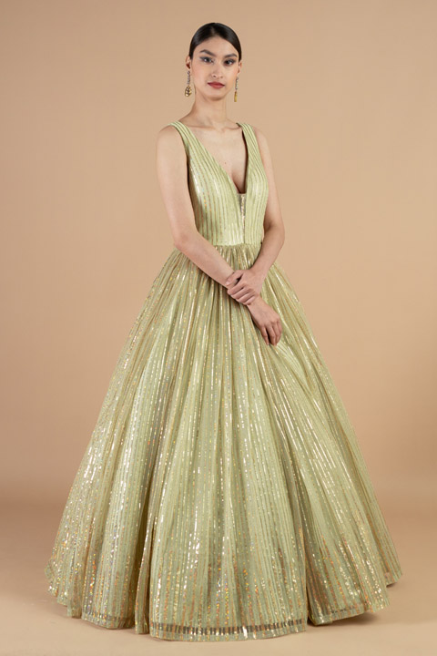 Mint sequin embellished gown
