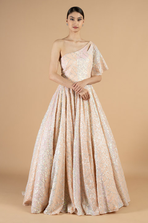 One shoulder embellished gown