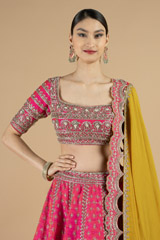 Pink Embroidered Lehenga With Yellow Scalloped DupattaDSC08447