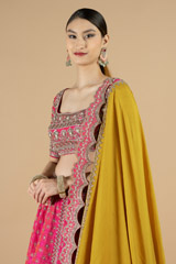 Pink Embroidered Lehenga With Yellow Scalloped DupattaDSC08448