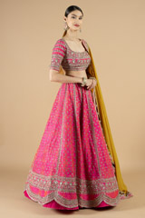 Pink Embroidered Lehenga With Yellow Scalloped DupattaDSC08451