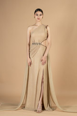 One shoulder gown with embroidery on waist