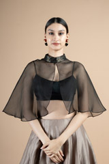 Black organza cape with stand collarDSC09781