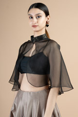 Black organza cape with stand collarDSC09782