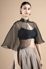 Black organza cape with stand collarDSC09783