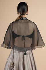 Black organza cape with stand collarDSC09785