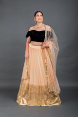 Peach Net Lehenga Set