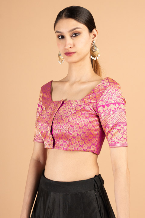 Pink blouse with golden threadwork