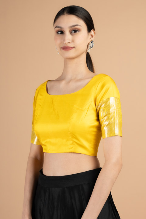 Sleeve embroidered yellow blouse