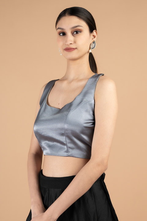 Simple sleeveless silver blouse