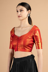 Round sweetheart neckline orange blouseDSC00847