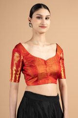 Round sweetheart neckline orange blouseDSC00848