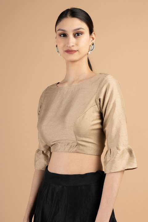 Beige V neck back blouse