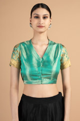 V neck blouse golden emboridered sleeveDSC00937