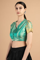 V neck blouse golden emboridered sleeveDSC00938