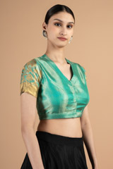 V neck blouse golden emboridered sleeveDSC00939