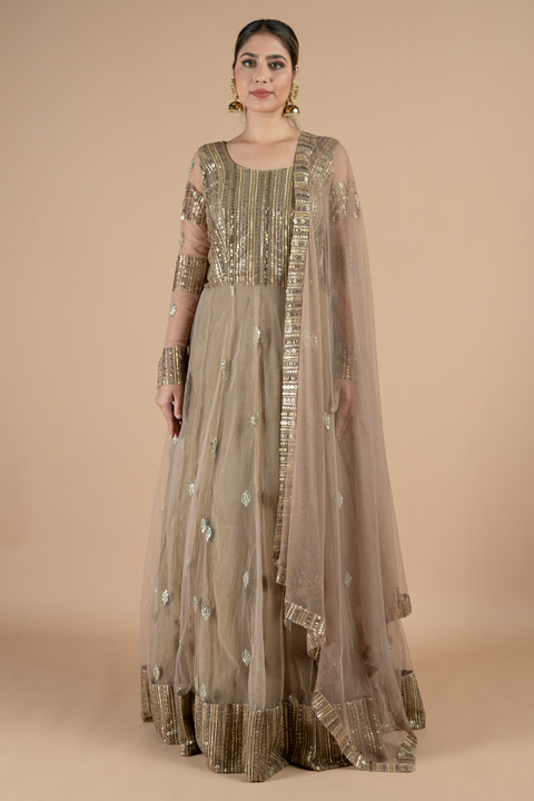 Embellished net anarkali with dupatta